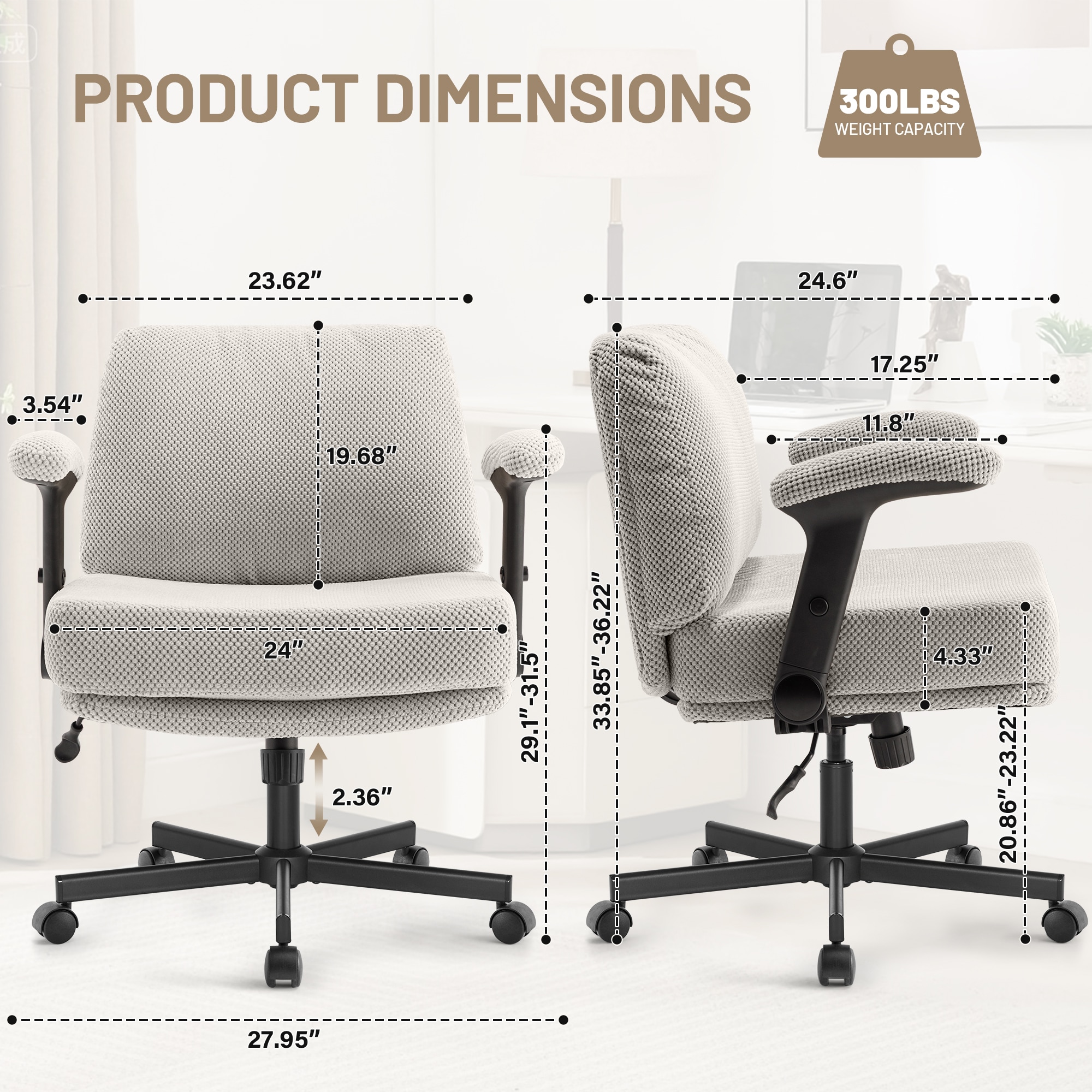 Criss Cross Chair With Wheels And Flip Arms- Comfy Fabric Cross Legged Office Chair With Thick Cushion&Wide Seat, Adjustable Swivel Desk Chair For Home Office, Apartment, Bedroom_maomaolike.com